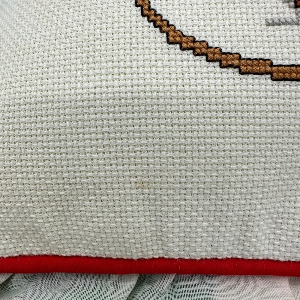 Cross Stitch VTG Pillow‎ Green Christmas Cottage Needlepoint